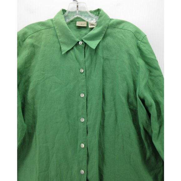 LL Bean Top Large Linen Shirt Button Up Woven Summer Resortwear * - Picture 2 of 12